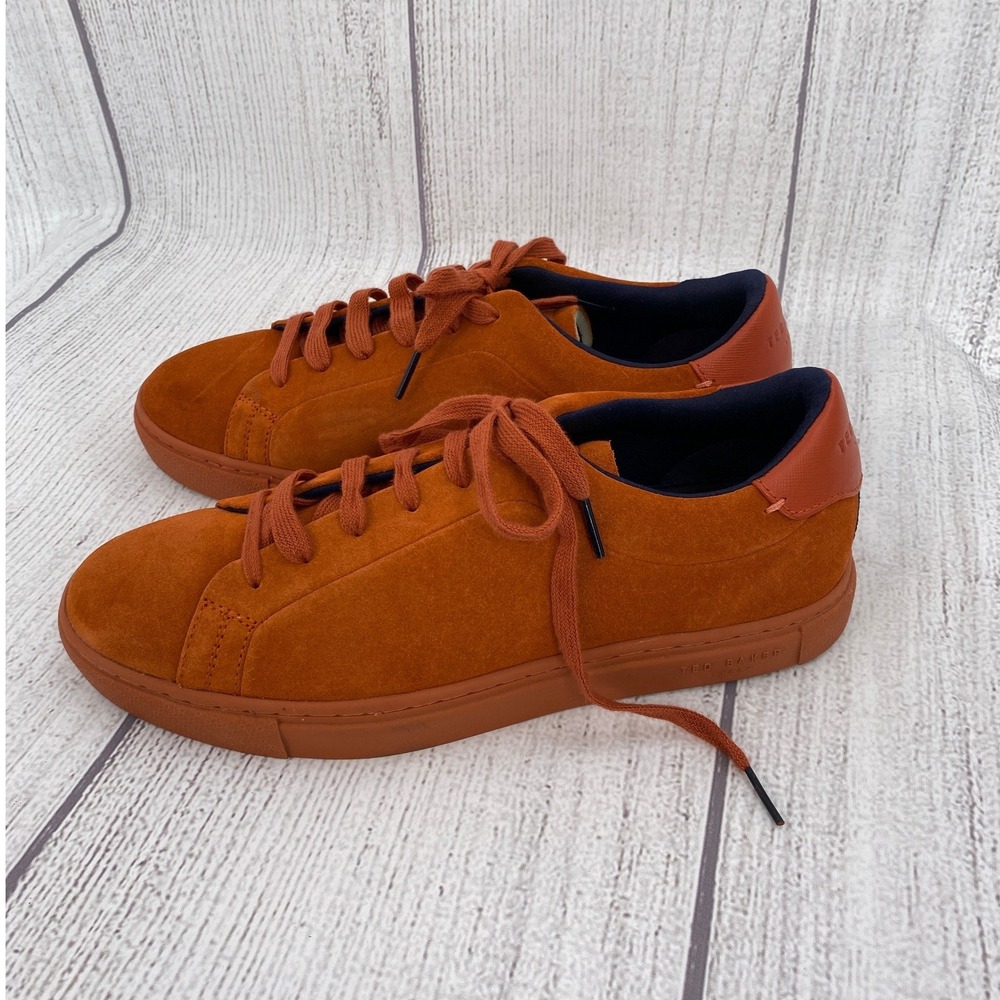 Ted Baker Triloba Suede Sneakers Men 8 Burnt Orange Low Top Shoes Casual Comfort